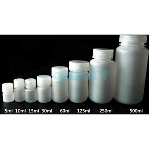 5PCS 5ml 10ml 15ml 30ml 60ml 125ml 250ml 500ml White PP Plastic Cylindrical Chemical Container Reagent Bottle
