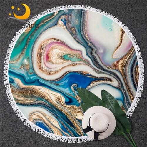 BlessLiving Marble Large Round Beach Towel for Adult Quicksand Microfiber Bath Towel Rock Stone Sunblock Blanket Cover Dropship