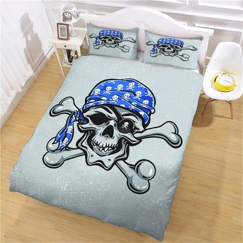 Duvet Cover Sheet Pillowcase Comforter Bedding Set Luxury Pirate Skull King Full Size Printed Home Textile Custom Soft Silky
