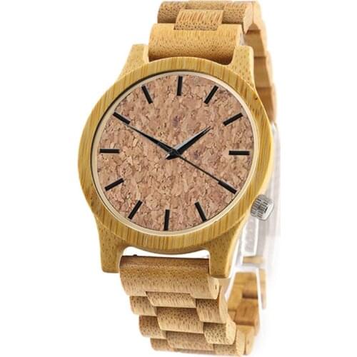 Dropshipping Personalized Mens Casual Cork Wooden Grain Dial Quartz Genuine Bamboo Watches for Him with Engraving