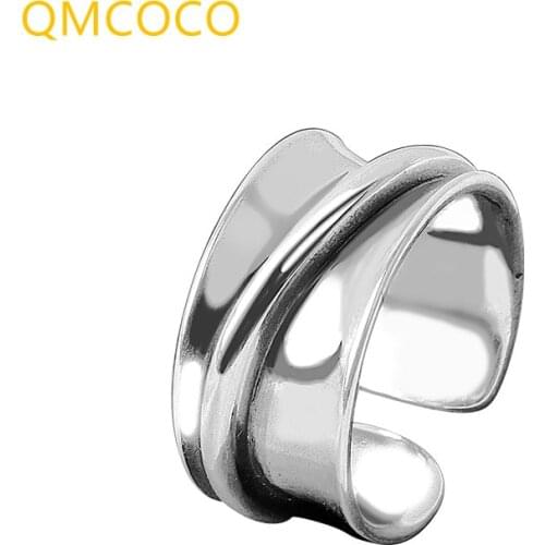 QMCOCO 925 Silver Engagement Rings For Women Fashion Simple Wide Ring Geometric Vintage Punk Wedding Party Jewelry Accessories