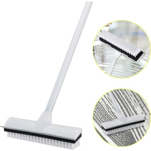 Rubber Scraper Floor Scrub Brush Long Handle Carpet Brush Adjustable Stainless Metal Handle Scrubber with Stiff Bristles
