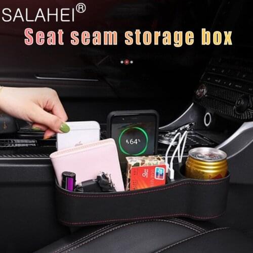 With Dual USB Charger Ports Auto Car Seat Gap Organizer PU Leather Storage Box Cup Holder Car Seat Side Slit Pocket Storage Bag