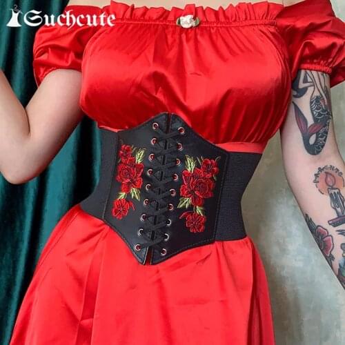 SUCHCUTE Goth Aesthetic Floral Print Corset Crop Top Summer Streetwear Fashion Lace Up Cummerbunds Belt Vintage Bustier Tops