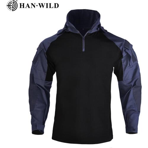 Tactical Hooded Camo Shirt with Pads Military Uniform Army Fans CS Field Shooting Training Combat Tops Men Outdoor Sports Hiking