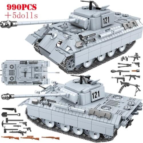 990PCS Military Panther Tank 121 Building Blocks WW2 Soldier Army Figures Bricks DIY Educational Toys Gift For Children Boys