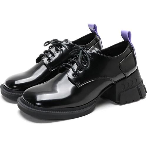 Spring Womens Shoes Women Flats Thick Heels Fashion Tassel Female Derby Shoes Womens Leather Shoes Round Toe OULYYYOGO