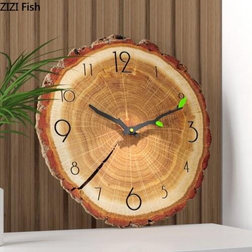 Room Decoration Wood Grain Quartz Modern Durable Mute Battery Operated Practical Art Wall Clock Modern Design Simple Annual Ring