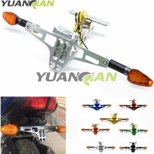 Universal Aluminum Motorcycle Adjustable Angle License Number Plate Frame Holder Bracket With for LED Turn Signal Light Blinker