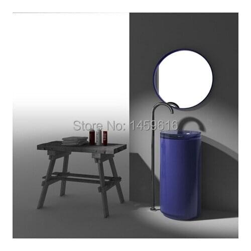 Bathroom Round Pedestal Washbasin Resin Acrylic Colored Cloakroom Freestanding Vanity Sink W9010