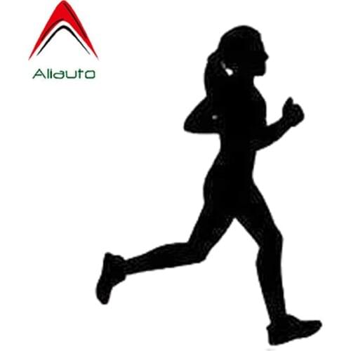 Aliauto Funny Car Sticker Fashion Run Girl Silhouette Vinyl Accessories PVC Decal Black/Silver for Hyundai Solaris,15cm*10cm