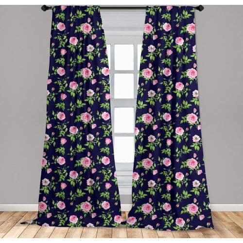 Navy and Blush Curtain for Kids Rooms Vintage Roses and Buds Romantic Feminine Floral Old Fashioned Window Drapes