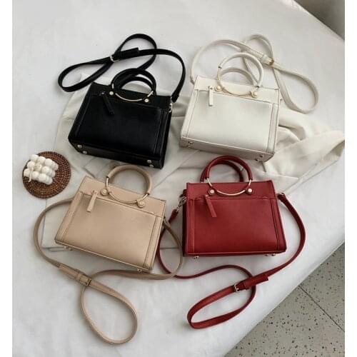 High quality vegetarianism pu leather tote ladies hand bag women metal handle begs woman handbag