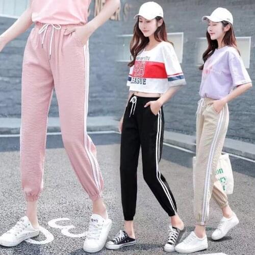 Fashion Casual Sweatpants Pants Side-stripe Women Loose Elastic Waist Sportswear Womens Pants New Bottoms
