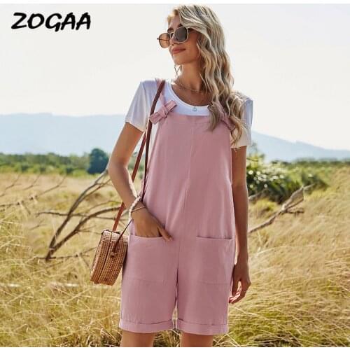 ZOGAA Rompers Playsuit Women Summer Womens New Solid Straight Loose High Waist Pocket Jumpsuit Outwear Leisure Fashion Hot Chic