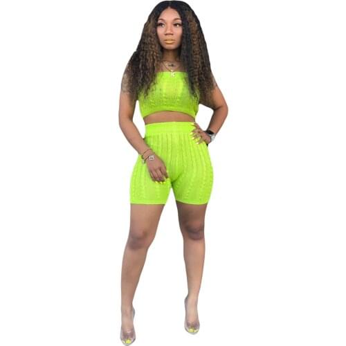 Women Two Pieces Set Solid Strapless Crop Top And Shorts Suits Sexy Sweater Matching Sets Tracksuits Outfits