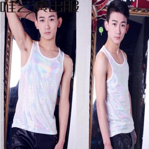 Original colete masculino Sequins men vest clothing camiseta tirantes hombre personalized singer dance stage street star style