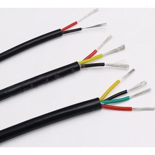 1M 2 core silicone rubber cable soft sheath black high temperature electronic signal line multi-core tinned copper wire
