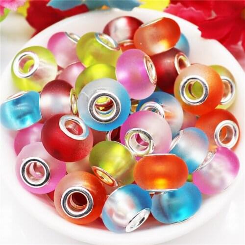 10Pcs Lot Mixed Color Matt Dull Polish DIY Resin Murano Charms Rondelle Spacer Beads Fit Pandora Bracelet Chain Necklace Jewelry