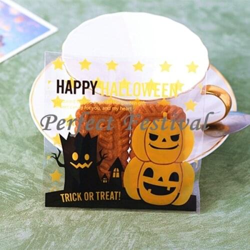 100pcs10x10+3cm Pumpkin Happy Halloween Bakery Cookie Candy Sweet Biscuit Gift Soap Cello OPP Plastic Bag Halloween Favors