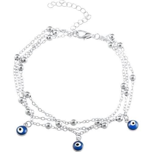 12 Pieces/Lot Anklet Bracelet Foot Jewelry Blue Beads Eye Pendants Multilayer Anklets For Women Beach Sandals Accessories Gifts