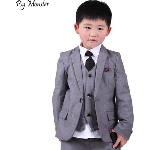 School Kids England Style Flower Boys Prince Formal Suit weddings costume enfant garcon mariage boys blazer Vest Pants 3Pcs F79