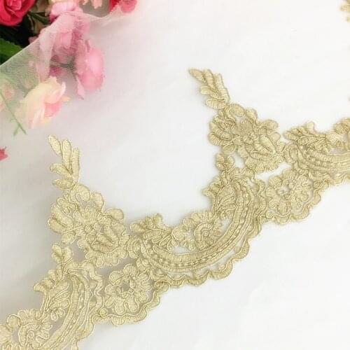 3Yard/Lot High-End Luxury Gold Strands Mesh Embroidery Car Bone Lace Trim Wedding Fabric Accessories