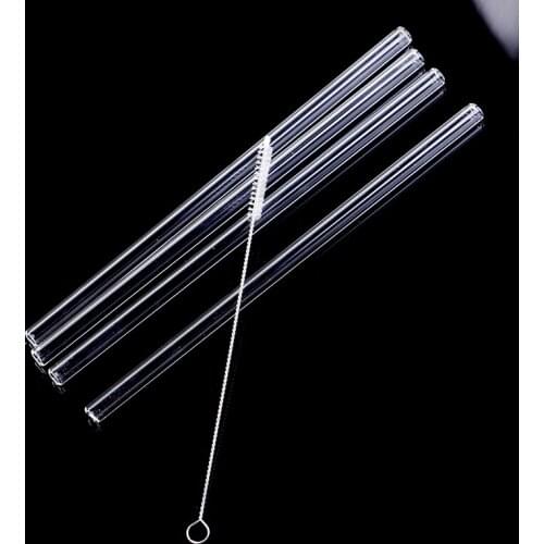 Reusable Drinking Straw Sucker Straight Glass Tube With Cleaning Brush Events Party Favors Supplies Accessories 4pcs