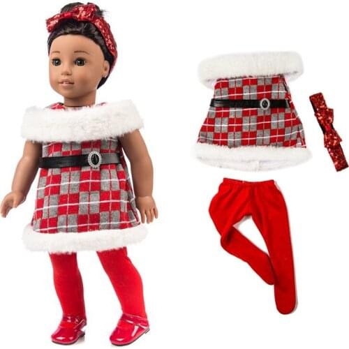 45cm doll clothes 18 inch Doll Warm fur Dress fit for Baby doll hairband for doll accessories