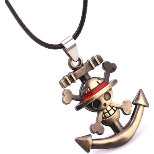 Free Shipping 12pcs/lot ONE PIECE Skeleton Skull Anchor Pendant Necklace Vintage Men Rope Necklace