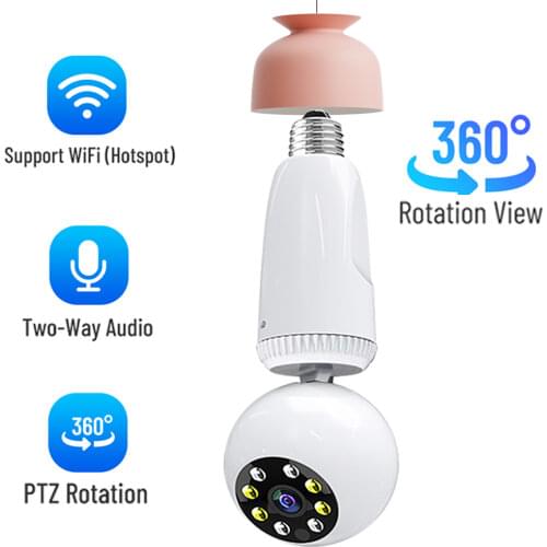 360 degree rotation auto tracking bulb network camera 1080P WIFI HD wireless fisheye lens indoor home security baby camera