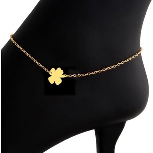 DIANSHANGKAITUOZHE Lucky Clover Ankle Bracelet Stainless Steel Charm Barefoot Sandals Beach Foot Jewelry Cheville Enkelbandje