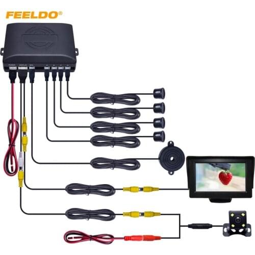 FEELDO Car 4.3" LCD Monitor 4-sensor Parking Sensor 4-LED Night Vision CCD Camera Reversing Rearview Parking System