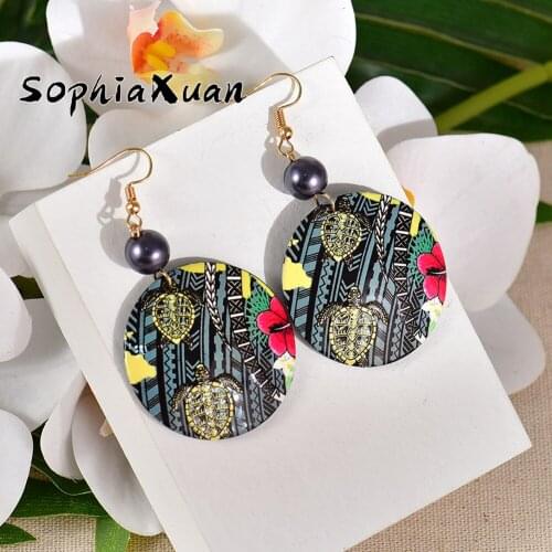 SophiaXuan Hawaiian Earrings Micronesia Pohnpei Trendy Leaf Colorful Flower Circle Acrylic Earings Wholesale Jewelry for Women