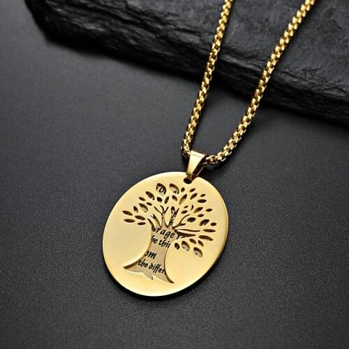 Gothic Gifts For Men Gifts For The Holidays Round Shape Prayer Tree Of Life Pendant Necklaces Stainless Steel Women Man Jewelry
