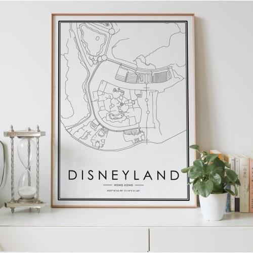 DISNEYLAND Hong Kong china city map Nordic Living Room Decoration Canvas Poster Modern Home Decor Art Print Painting