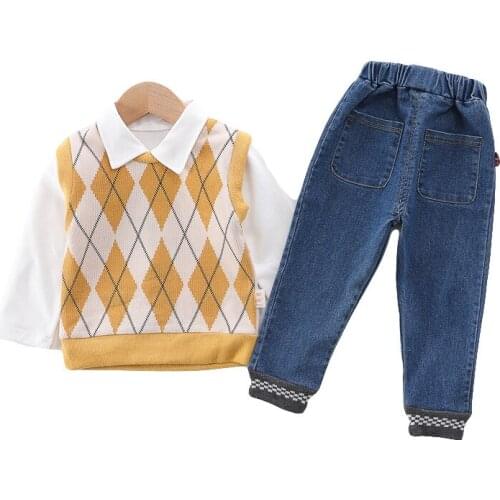 Plaid baby boy clothes casual three-piece boys clothes vetement bebe garcon baby boy clothes set baby kleding 80/90/100/110cm
