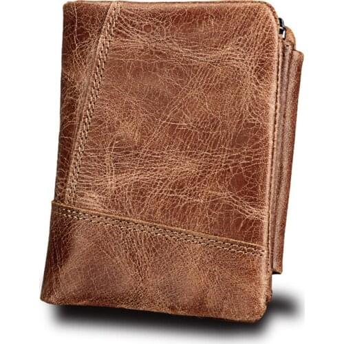 Short Coin Purse Small Vintage men Wallet Brand High Quality Designer Crazy Horse Leather Card Holder for Mens Purse Carteira