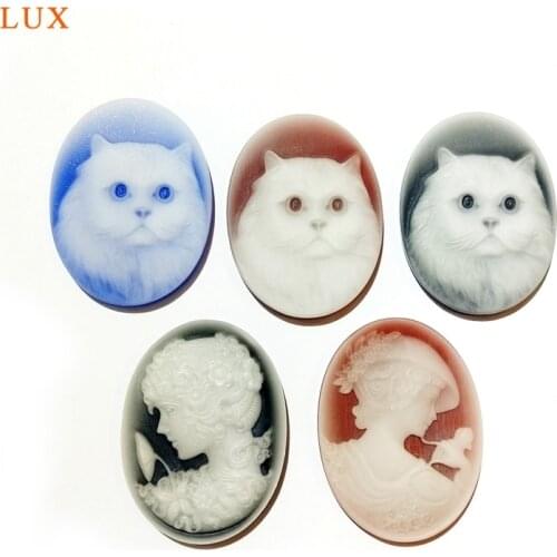 30x40mm Cute Cat Cameo Natural Agates Charm Oval Flatback Beauty Head Lady Cameo Cabochons For Necklace DIY Accessory Jewellry