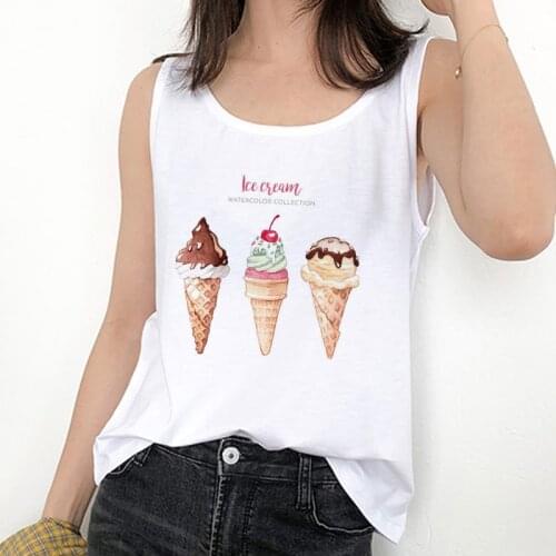 Cute Fashion Donut Print Sexy Summer Camisole Vest Tank Tops Tee Tshirts Women Female T-Shirt Harajuku Casual Loose Sleeveless