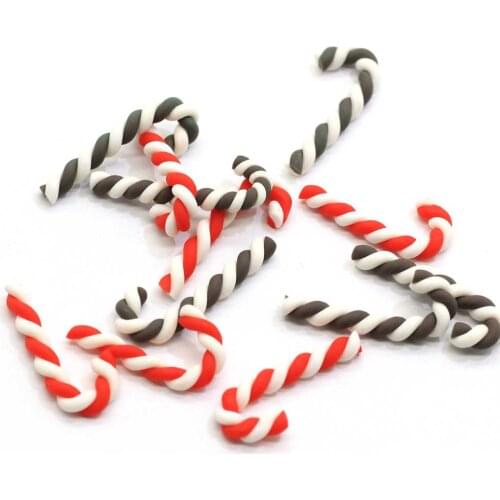 New Arrive Cute Polymer Clay Candy Cane Cabochons Christmas Decor Candy Cane Charms Miniature Dollhouse Suppliers