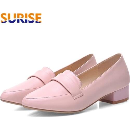 Fashion Women Flats White Pink PU Loafers Casual Office Low Square Heels Pointed Toe Slip-on Ladies Spring Autumn Smoking Shoes