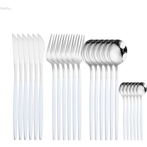 18/10 Stainless Steel Silver Cutlery Set white Luxury Dinnerware Set Kitchen Cutlery Mirror Polishing Knives Forks Spoons Sets