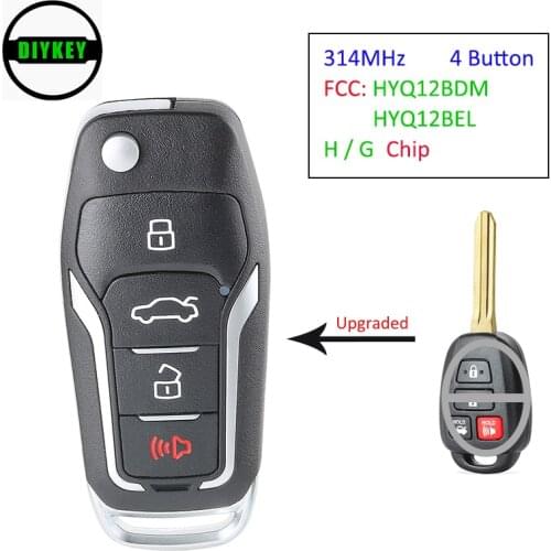 DIYKEY Upgraded Remote Key 4 Button 314MHz H / G Chip for Toyota Camry Rav4 2014-2016 FCC ID: HYQ12BEL HYQ12BDM