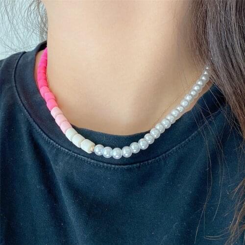 Pretty Party Decoration Fuchsia Pink White Pearl Strand Statement Necklace For Women Girl Gorgeous Elegant Lovely Jewelry