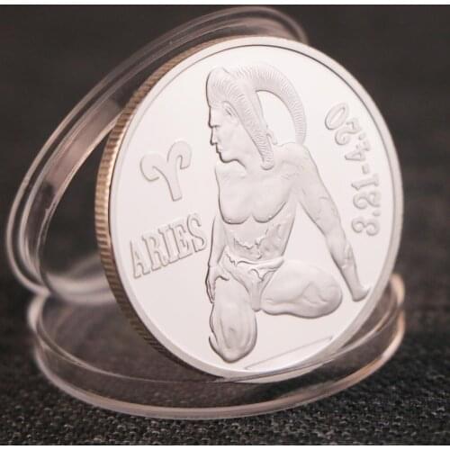 Twelve Constellation Zodiac Silver Commemorative Coins Aries Lucky Love Elizabeth II Medals Euro Astrology Souvenir Gifts