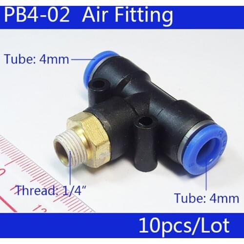 PB4-02 HIGH QUALITY 10pcs 4mm-1/4" Threaded Male Tee Pneumatic Connector