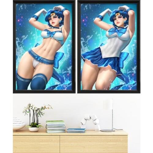 Mercury Anime Sexy Nude Girl Sailor Moon Cartoon Art-Poster Canvas Home Decor Picture Prints Custom Silk For Living Room