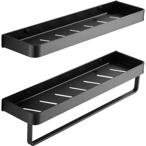 Bathroom Black Shelf Towel Rack Space Aluminum Corner Shelves No Drilling With Hook Shampoo Holder Bathroom Accessories