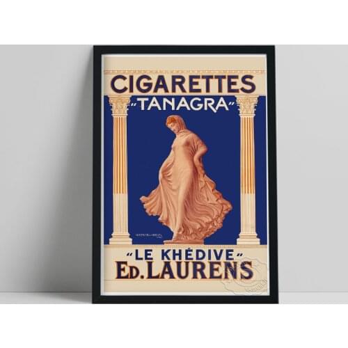 French Cigarette Advertising Poste, Tanagra Women Statue Still Life Canvas Painting, Vintage Art Prints Home Smoking Room Decor